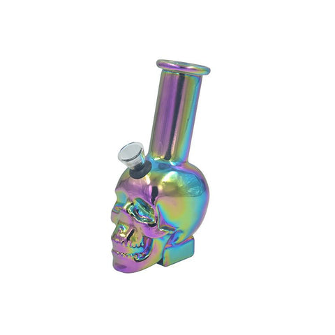 6″ Skull Design Mini Glass Bong Rainbow Metallic Finish