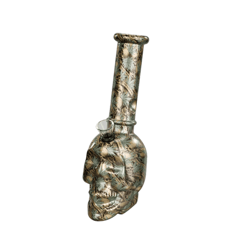 8” Skull Silver Background Printing Glass Bong
