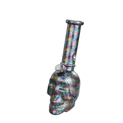 8” Skull Silver Background Printing Glass Bong