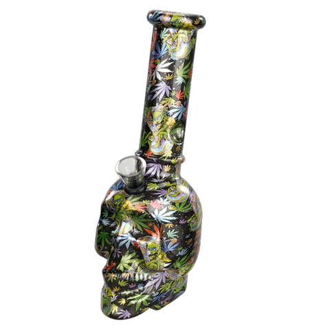 8” Skull Silver Background Printing Glass Bong