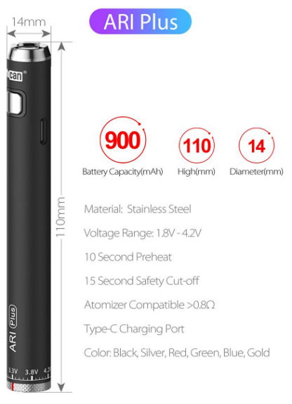 Yocan Ari Plus 510 Mod Mixed Colours Display, 900 mAh