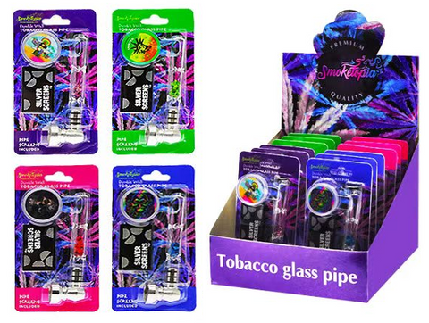 3.74” Glass Pipe with Plastic Grinder Blister and Screens