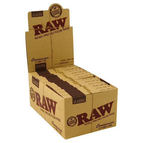 RAW Classic Natural Hemp Connoiseur Rolling Papers with Tips 1 1/4  www.metrovapeshop.ca