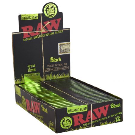RAW Black Organic Unrefined Artisan Rolling Papers 1 1/4