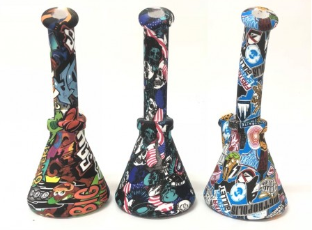 6.5” Silicone Bong with Printed Design with Glass Bowl
