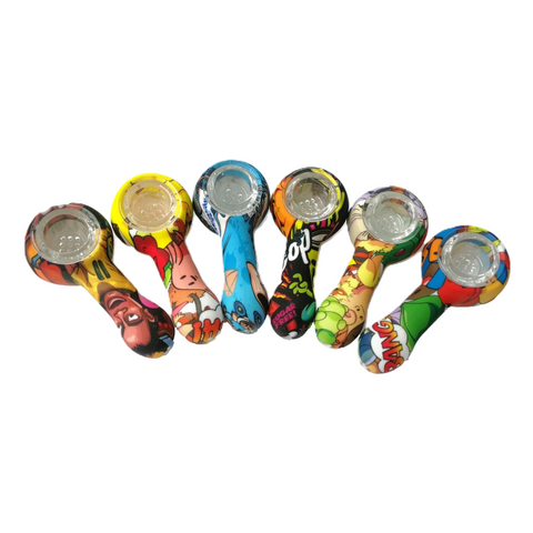 3.1” Silicone Pipe with Printed Design and Glass Bowl